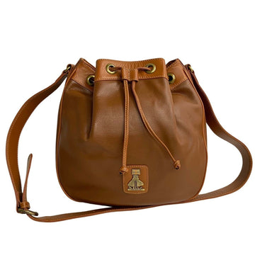 BURBERRYs Nova Check Logo Hardware Leather Genuine Drawstring Mini Shoulder Bag Pochette Brown 23392