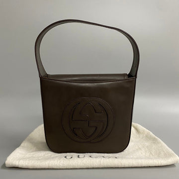 GUCCI Old  GG Leather Handbag Tote Bag Brown 02588