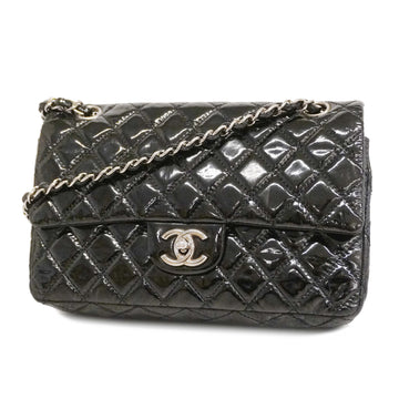 CHANELAuth  Matelasse W Flap W Chain Women's Patent Leather Shoulder Bag Black