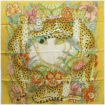 SALVATORE FERRAGAMO Silk Scarf Muffler Leopard Print Yellow Women's