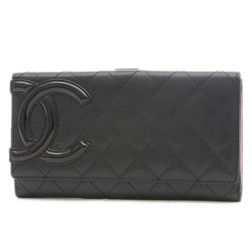 CHANEL Cambon Line Coco Mark W Hook Long Wallet Leather Black A46643