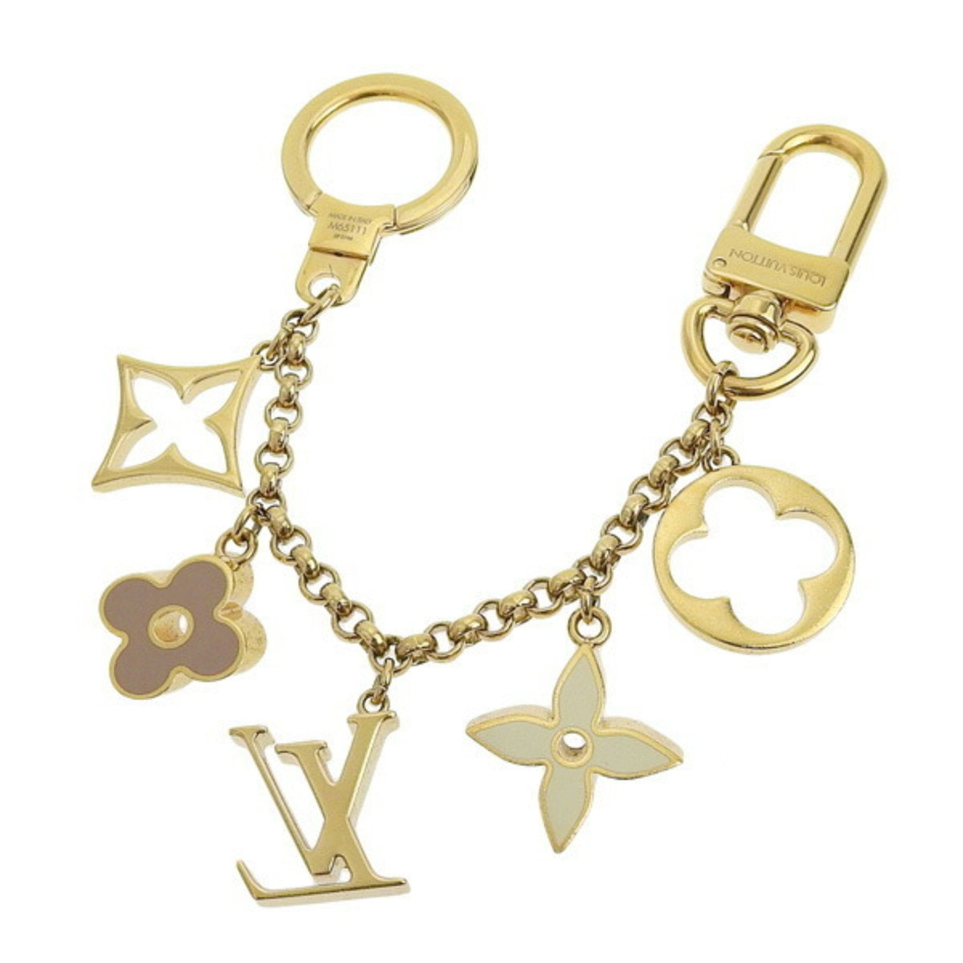 LOUIS VUITTON Bag Charm Chain Fleur De Monogram M65111 Keyring [Cream