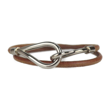 HERMES jumbo choker leather metal brown silver fittings necklace double bracelet