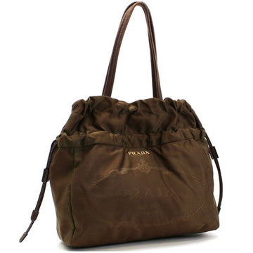 PRADA Nylon Jacquard Tote Bag Handbag x Leather Brown BN1758 Ladies
