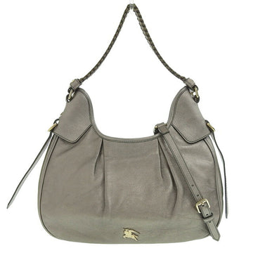 BURBERRY bag Lady's 2way tote shoulder leather gray metallic