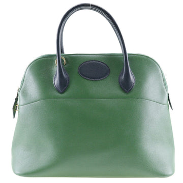HERMES Bolide 35 Handbag Bicolor Couchevel Made in France 1992 Green/Navy 〇V Shoulder Bag 2way Zipper Bolide35 Ladies