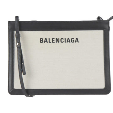 BALENCIAGA navy pochette shoulder bag 339937 canvas leather natural black 2WAY second