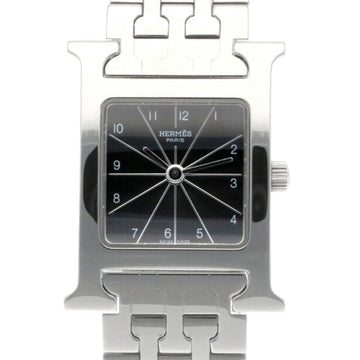 Hermes H Watch SS HH1.210 Silver Black Ladies Stainless Steel