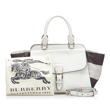Burberry striped handbag shoulder bag white brown leather ladies BURBERRY