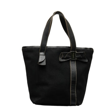 SALVATORE FERRAGAMO Vara Ribbon Tote Bag Handbag AU-21 B787 Black Canvas Leather Ladies