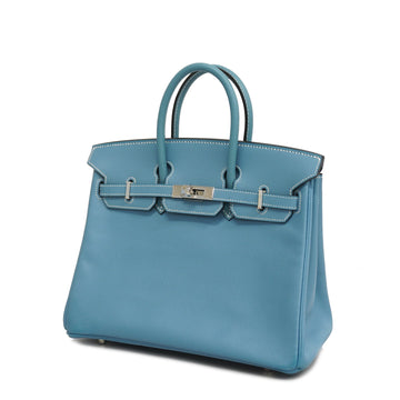 Hermes handbag Birkin 25 J engraved Epson Blue Jean silver metal