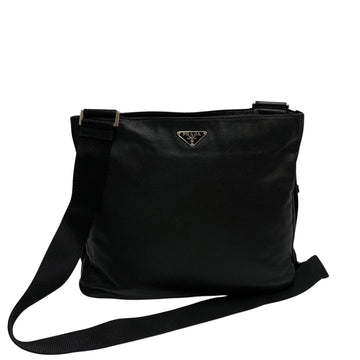 PRADA Triangle Logo Metal Fittings Nylon Leather Shoulder Bag Sacoche Crossbody Black