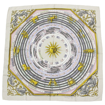 HERMES Muffler/Scarf Large Beige Square Print Silk Carre90 DIES ET HORE Astrology VINTAGE