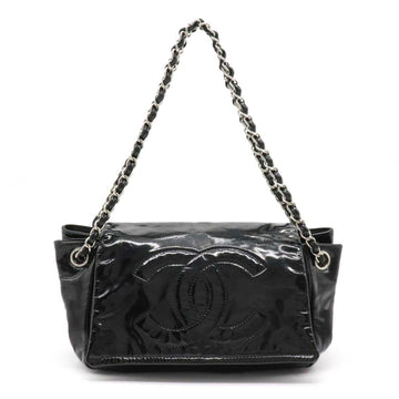 Chanel here mark chain shoulder bag enamel patent leather black