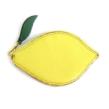 HERMES Coin Case Fruit Motif Lemon Leather Yellow Gold Unisex