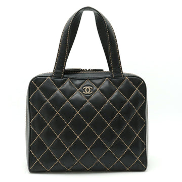CHANEL Wild Stitch Coco Mark Tote Bag Handbag Leather Black A14693