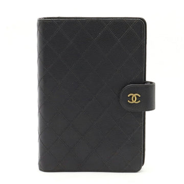 CHANEL Bicolor Coco Mark Caviar Skin Notebook Cover 6 Holes Leather Black