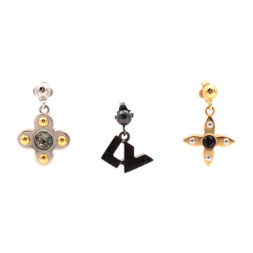 LOUIS VUITTON Bookle Doreille Love Letters Earrings M65249 Metal Gold Silver Black Flower Damier LV Logo