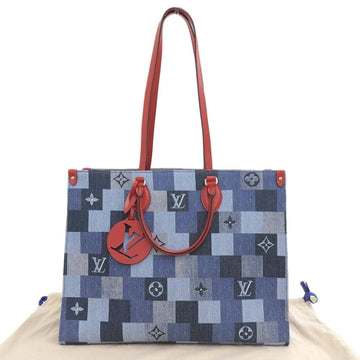 Louis Vuitton Onthego GM Denim Monogram Check Blue/Red in Denim
