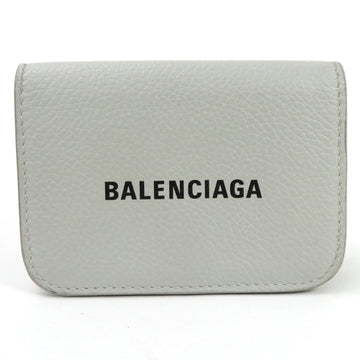BALENCIAGA tri-fold wallet leather light gray x black unisex 593813