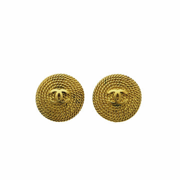 CHANEL Round Coco Earrings 95P Gold Chain Rope