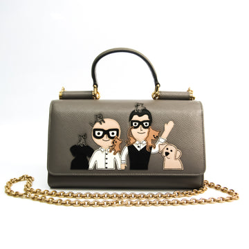 Dolce & Gabbana Sicily Wallet Bag BI0671 Women's Calfskin Chain/Shoulder Wallet Gray