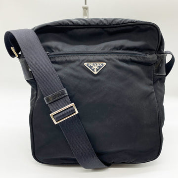 PRADA shoulder bag diagonal nylon triangle logo black ladies men USED