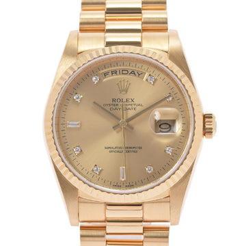Rolex Day Date 8P Round/2P Baguette Diamond 18238A Men's YG Watch Automatic Winding Champagne Dial