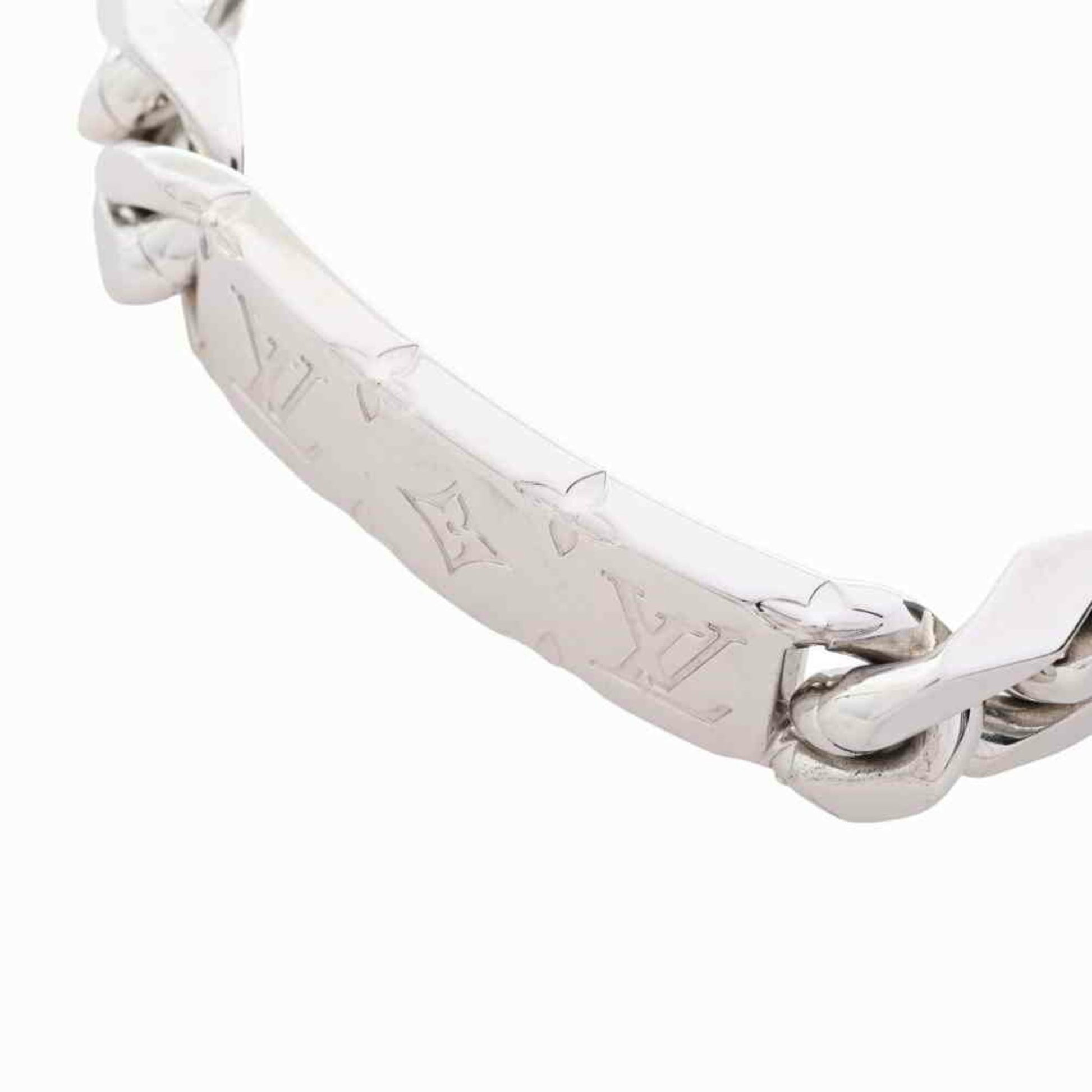 LOUIS VUITTON M00269 Monogram Chain Men's Bracelet w/Box Silver JAPAN USED