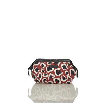 Gucci Leopard Pouch 354501 Red Black Canvas Leather Ladies GUCCI