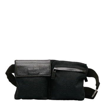 GUCCI GG Canvas Body Bag Waist 28566 Black Leather Women's