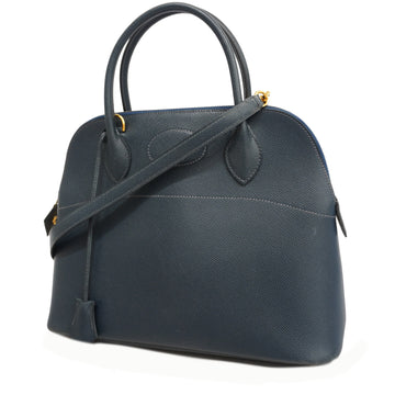 Hermes Bolide 2way bag Bored 31  A engraved Women's Courchevel Leather Handbag,Shoulder Bag Blue Indigo