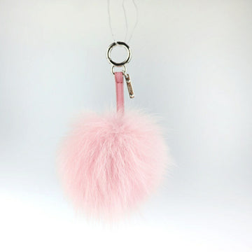 FENDI pom charm key holder fox fur leather pink ring