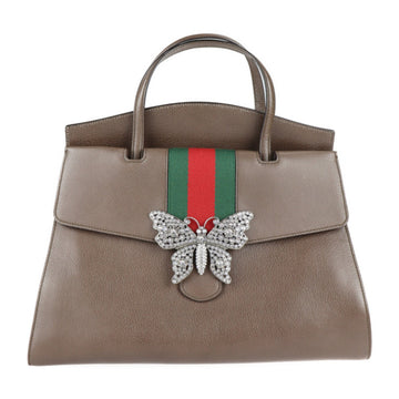 Gucci Totem Large Sherry Line Handbag 500772 Leather Brown 2WAY Shoulder Bag Butterfly Bijou