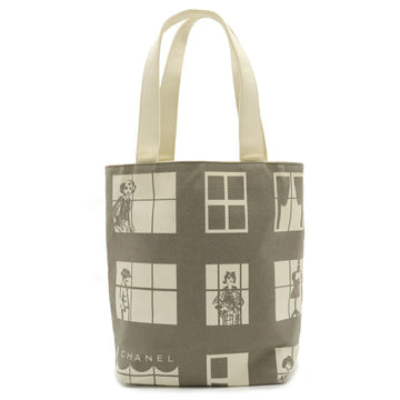 CHANEL Windows Line Tote Bag Shoulder Canvas Gray Ivory A21389