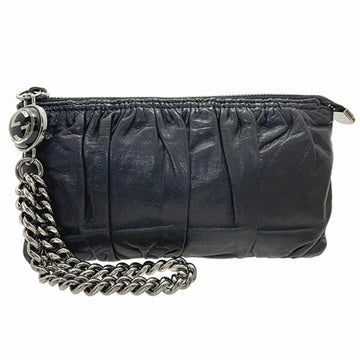 Gucci Pouch Interlocking G Galaxy Wristlet Leather Black 229397 GUCCI GG Gather Chain Multi Wallet Long Clutch Bag