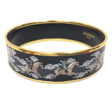 Hermes enamel GM bangle bracelet cloisonne equestrian pattern black x gold