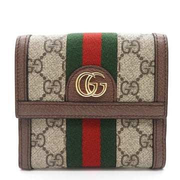 GUCCI W Wallet Compact Offdia Sherry Line GG Supreme 523173 Beige Red Green Leather Ladies Men's Unisex  wallet pvc