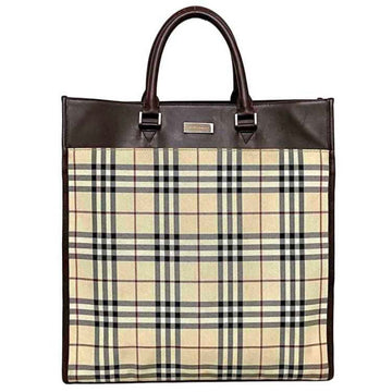 BURBERRY Tote Bag Beige Brown Nova Check Canvas Leather  Pattern Ladies