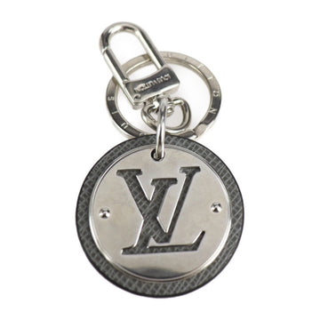LOUIS VUITTON Porto Cle LV Circle Keychain M00477 Taiga Metal Glacier Silver Keyring Logo