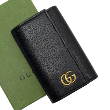 GUCCI 6 consecutive key case double G black leather 435305