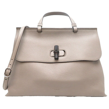 GUCCI Bamboo Daily Women's Handbag 370830 Leather Gray