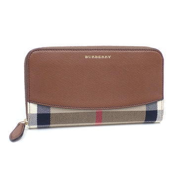 Burberry Elmore Wallet House Check Derby Zip Around Tan New