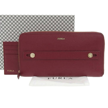 FURLA clutch bag card case round fastener long wallet leather red system