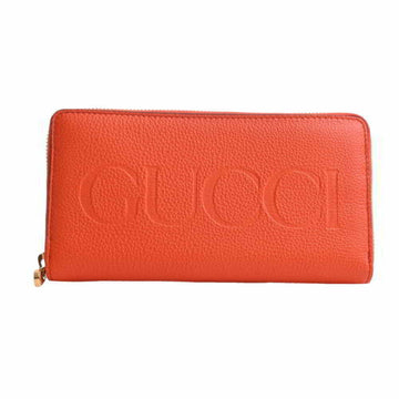 Gucci leather zip around round long wallet orange