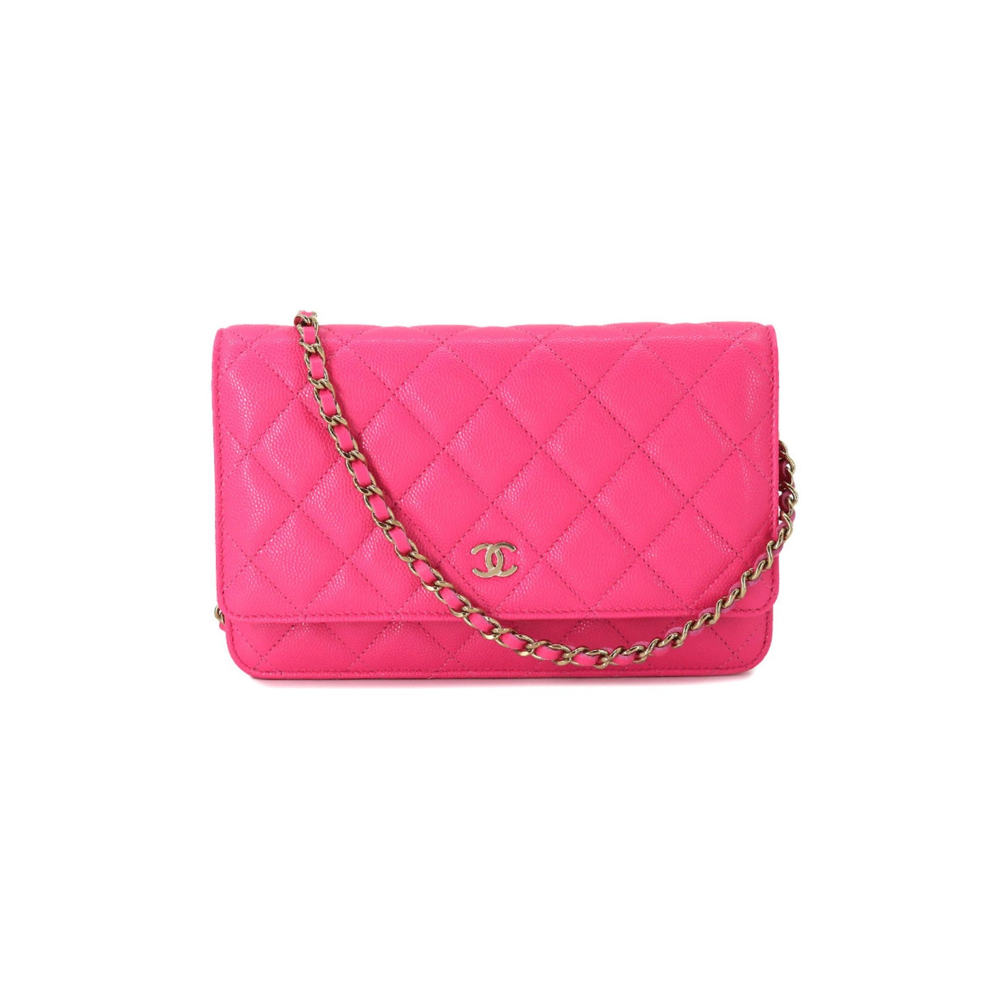 Chanel matelasse classic chain wallet long caviar skin pink AP0250