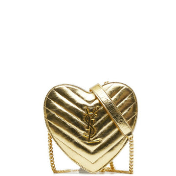 SAINT LAURENT Love Heart V Stitch Chain Shoulder Bag 446782 Gold Leather Ladies