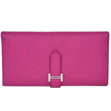 Hermes long wallet with coin purse Bean Classic A engraved Vaux Epson Rose Purple