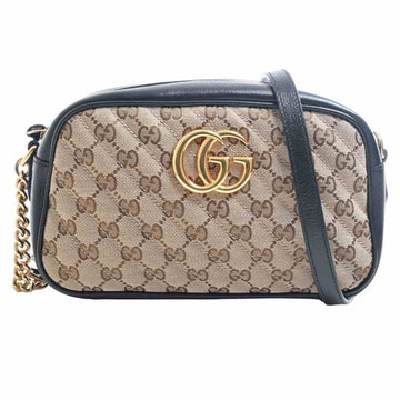 Gucci GG Marmont Quilted Chain Shoulder Bag Beige/Black Canvas Leather