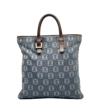 LOEWE Anagram Handbag Tote Bag Indigo Blue Brown Canvas Leather Ladies